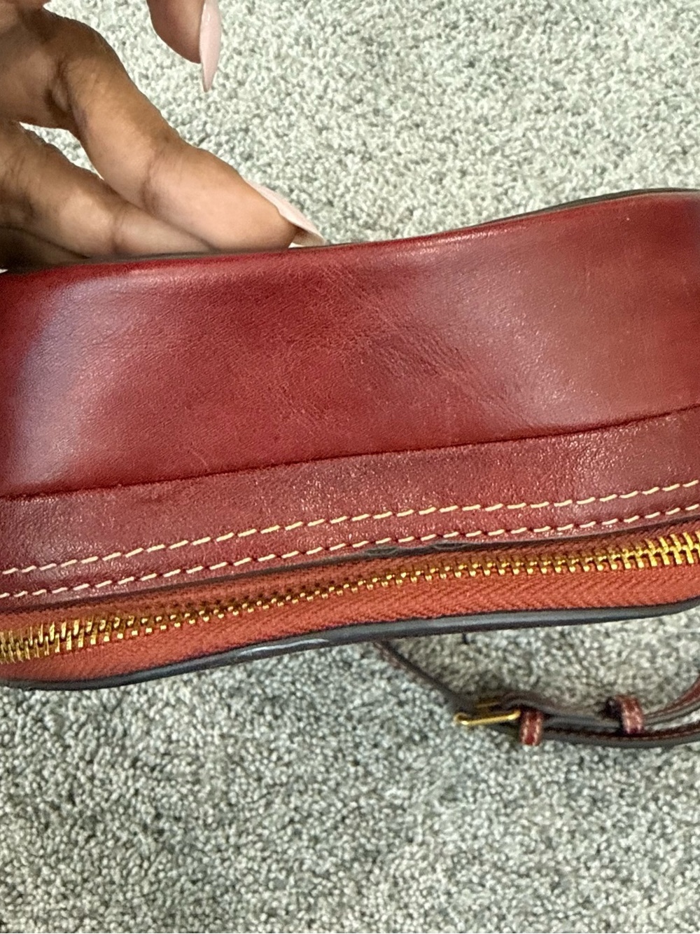 Red Genuine Leather Retro Top Handle Structured Crossbody Stachel Bag Zip Close - Picture 11 of 16